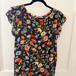 LOFT Floral Print Top - Black, Red, Blue, Yellow